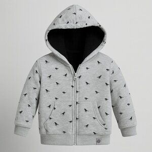 Free Planet Dino Zip Hoodie Grey Fleece Lined Sweatshirt Cute Toddler Boys 2T